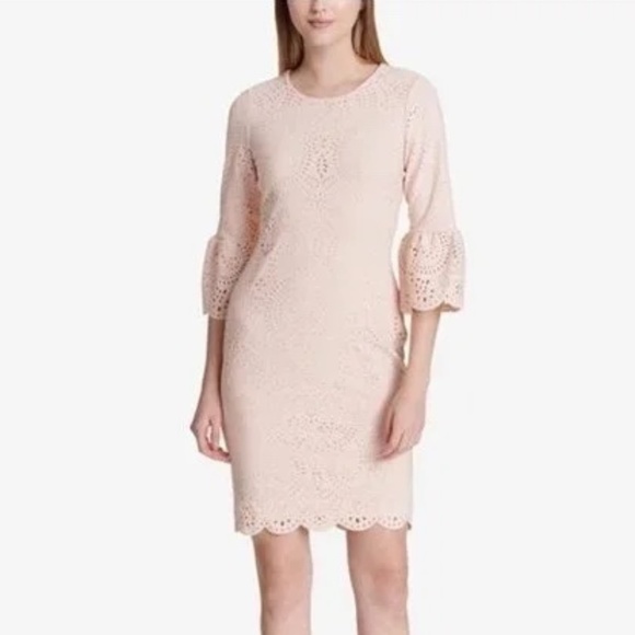 ✨Calvin Klein✨Business Casual Dress✨Pale Pink✨Laser Cut Shift Dress, Size 6 - Picture 1 of 12